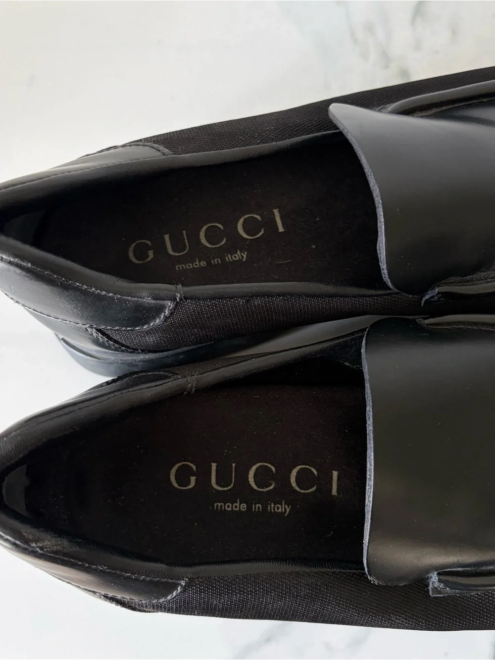 Gucci Men’s Black Leather Slip-On Loafers Square Toe size 6 Rubber Italy